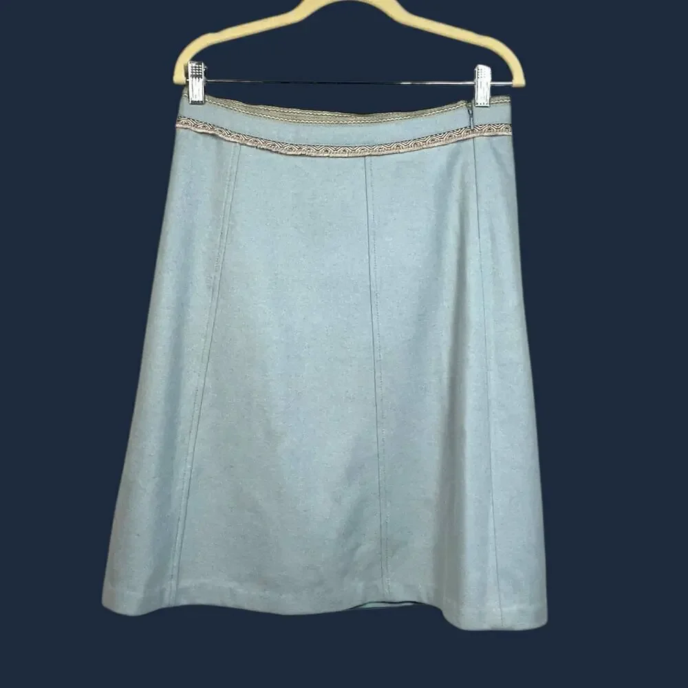 Gap A-Line Wool Blend Blue Geometric Fringe skirt Size 6